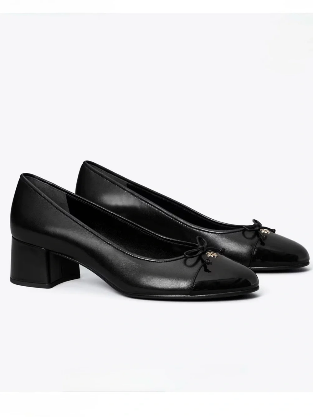 Tory Burch Women’s 8 45mm Cap-Toe Black Leather Pumps Shoes